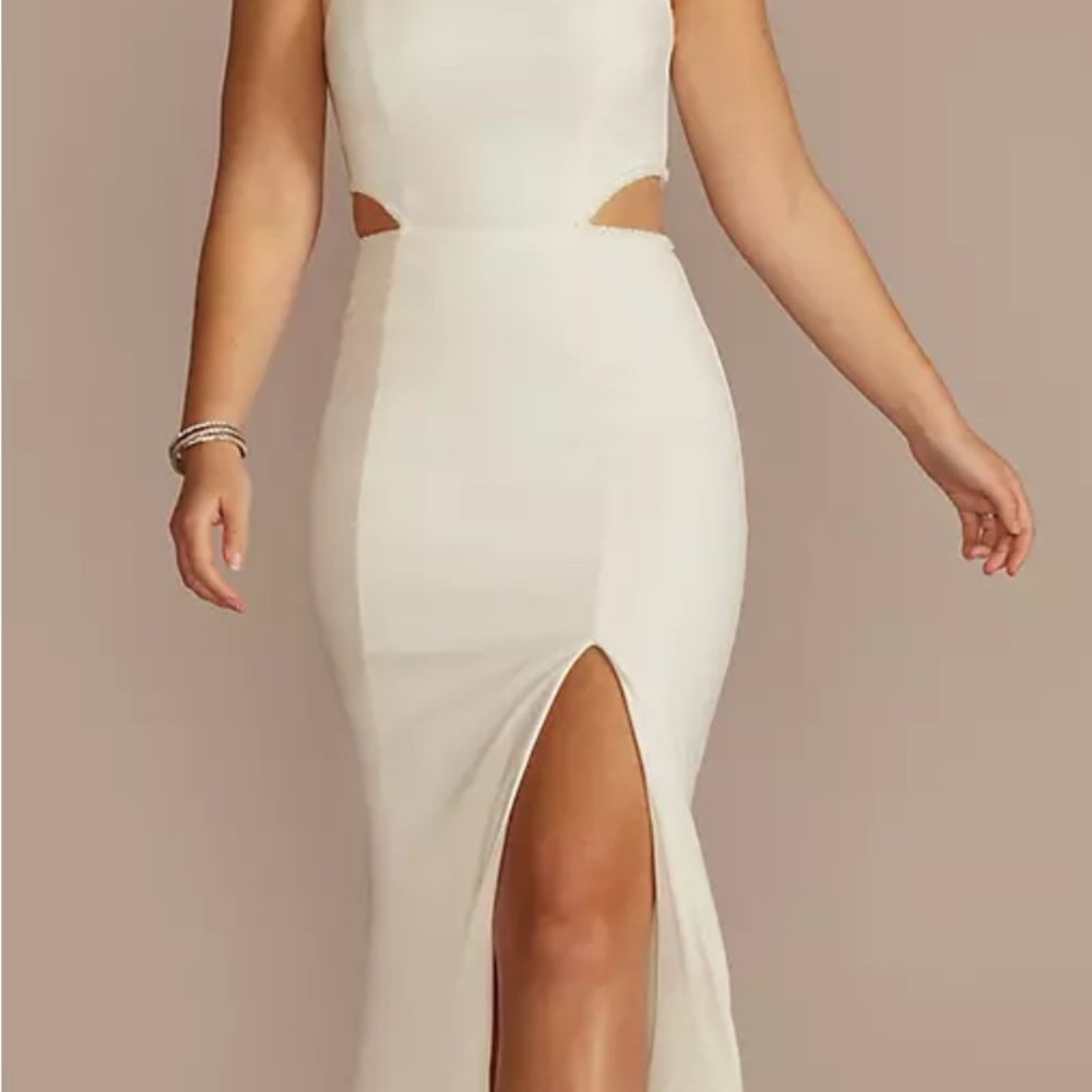 Beaded Crepe Cutout Sheath Wedding Dress